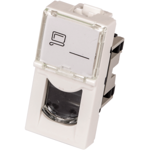 22.5x45 Mosaic insert, RJ-45 UTP, category 5e, with shutter and enlarged label field, white